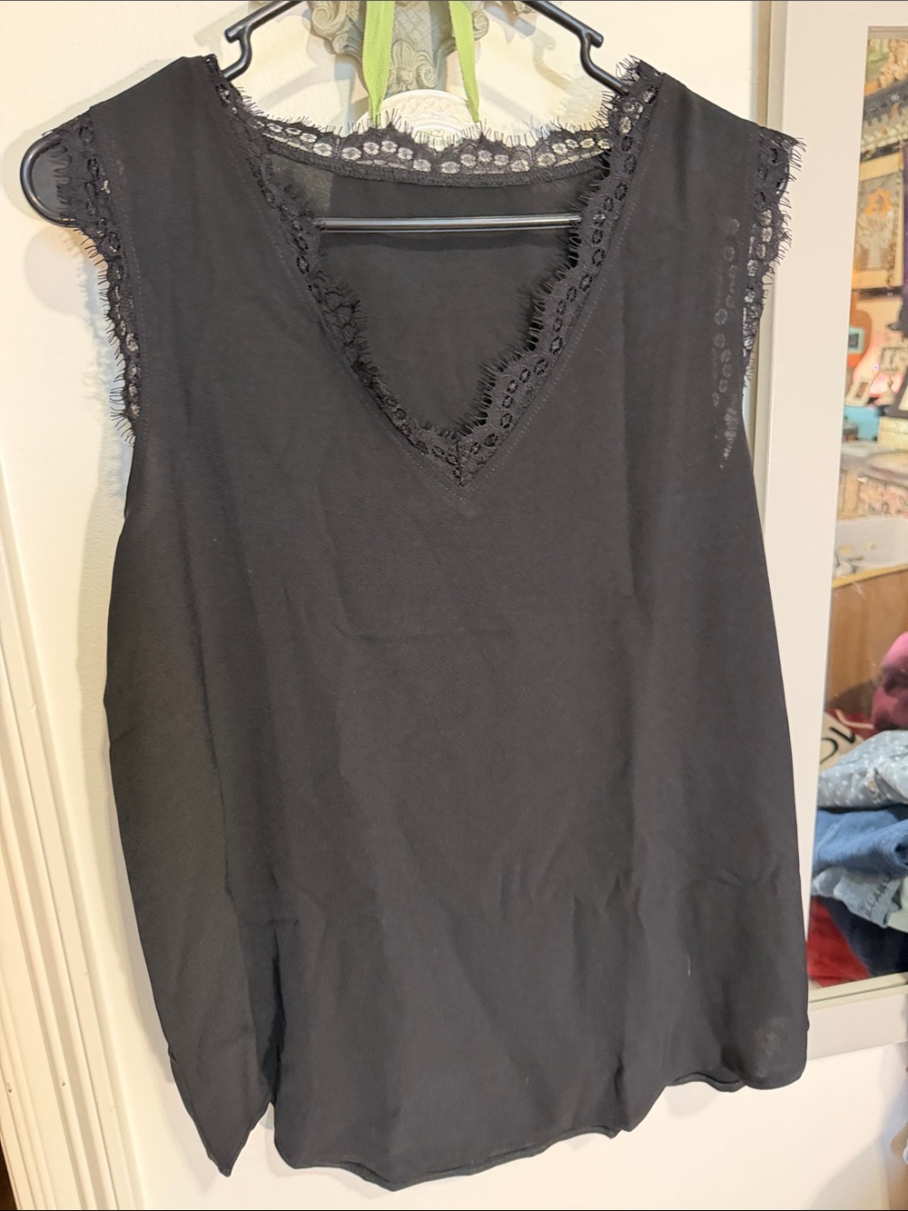 Women's Black Lace-Trim V-Neck Sleeveless Top